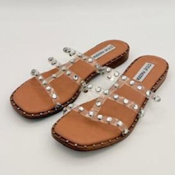 Steve Madden Lynna Studded Jelly Strap Sandals Clear/Neutral Women’s Size 7 - Picture 1 of 9